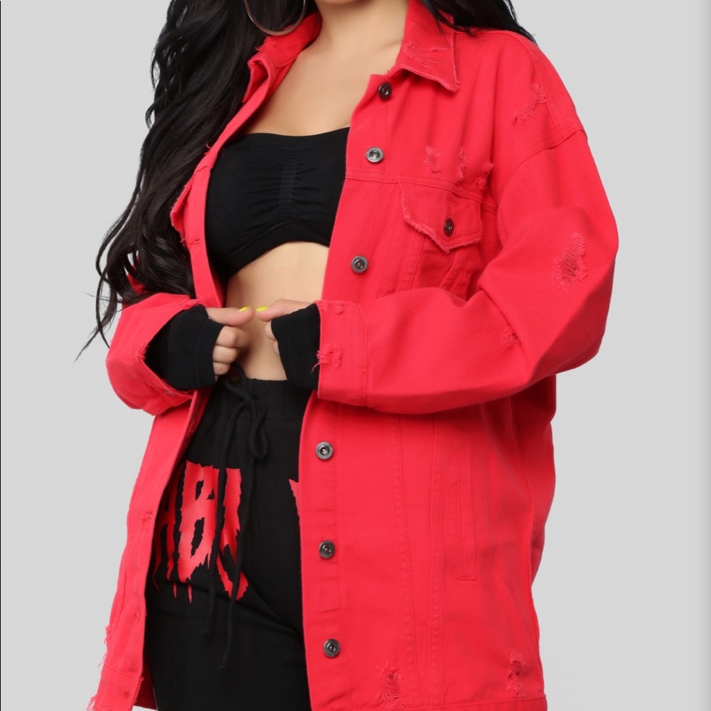NWT Red Stressed Denim Jacket Size XS